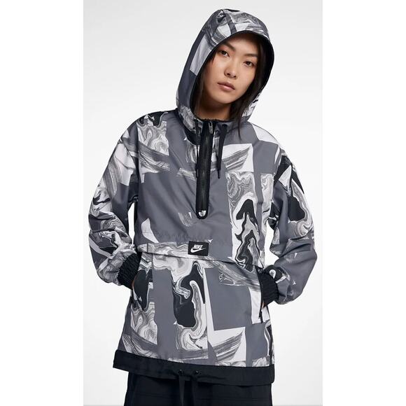 Nike Womens Windbreaker NSW Black/Marble Quarter Zip Hood Jacket 908766 036 Med. - Picture 1 of 12